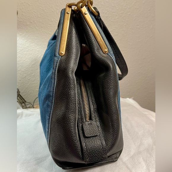 Excellent Denim / Leather Coach Satchel w/ 3 Divided Sections $425 Well Made! - Picture 8 of 11